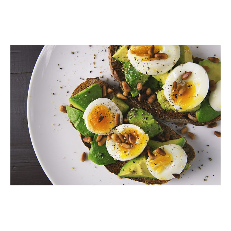 Hard-boiled egg and avocado topping